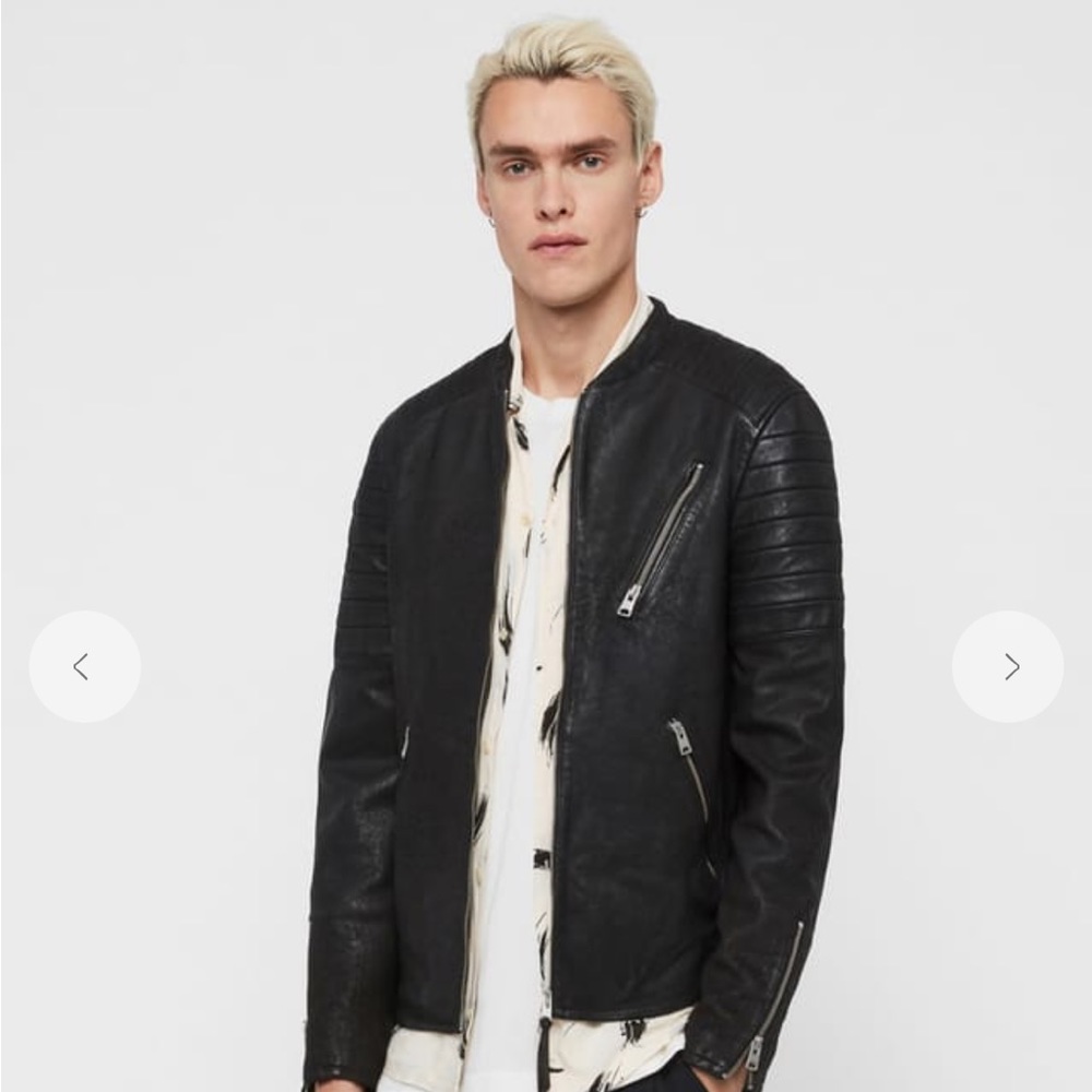 All Saints Spitalfields Mens MARSDEN Leather Bomber Jacket LARGE